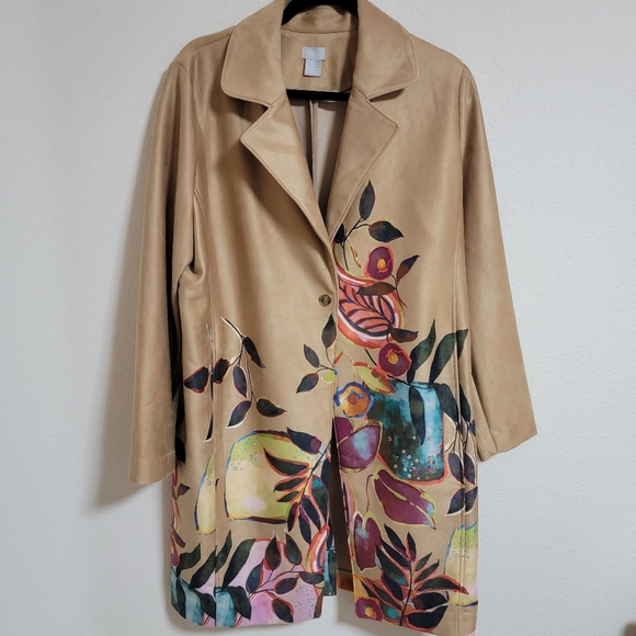 Chico’s Floral Harvest Print Faux Suede Topper Jacket - Picture 1 of 4